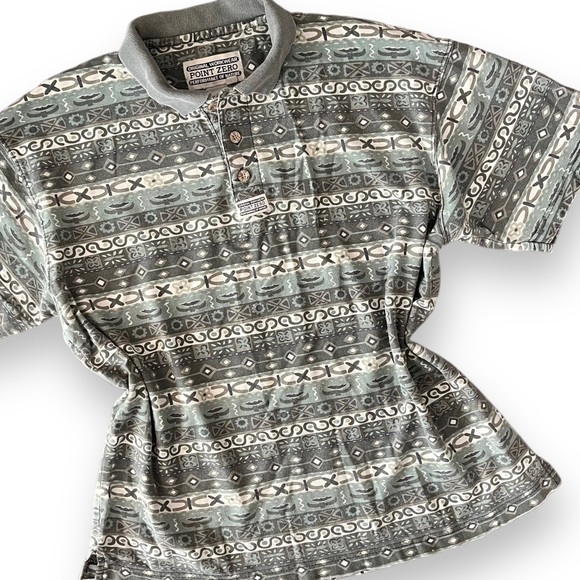 Point Zero Vintage Aztec Polo Tee Shirt - Picture 2 of 7